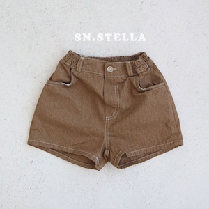 【SN,STELLA】ステッチデニムショートパンツ ブラウン 80~100cm