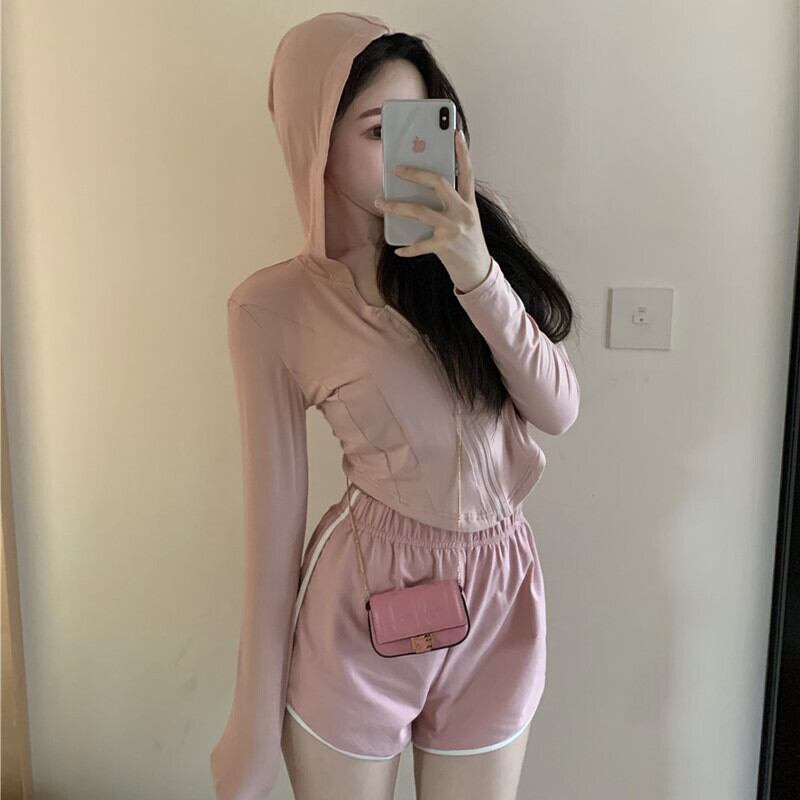 サマーフードTシャツ ハイウェストウェストルーズショーツ ロング 夏物 ブルマー ガールズファッション77082624562