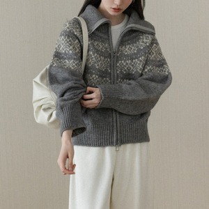 fair isle zip-up cardigan　J00436