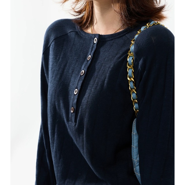 random-line henley veck long tee　ランダムラインヘンリーネックロングティー　J2111