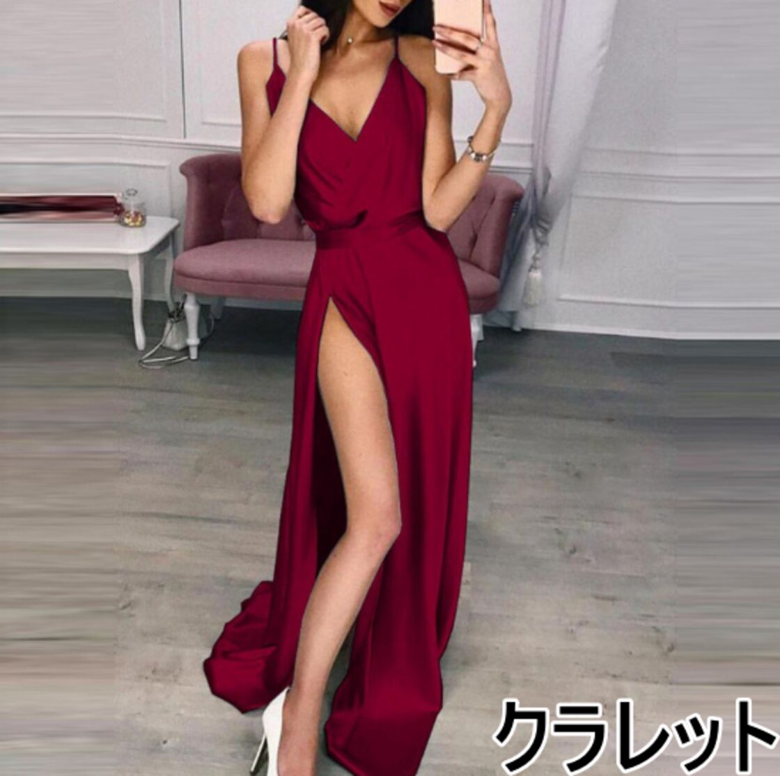 スリミング セクシー ロングスリットドレス パーティー 韓国n444 送料無料】 スリットロングドレス パーティードレス マキシ丈 V