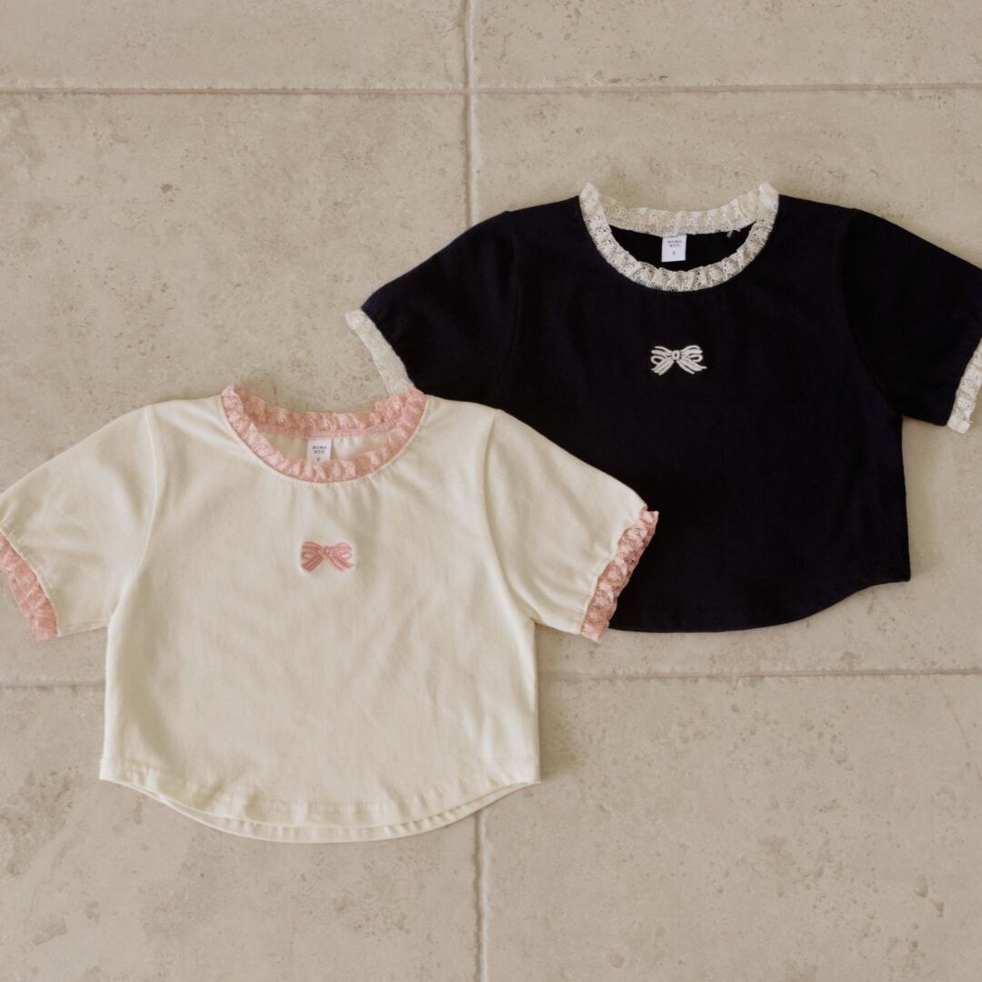 【予約】Ribbon Lace Tee/ momo ann