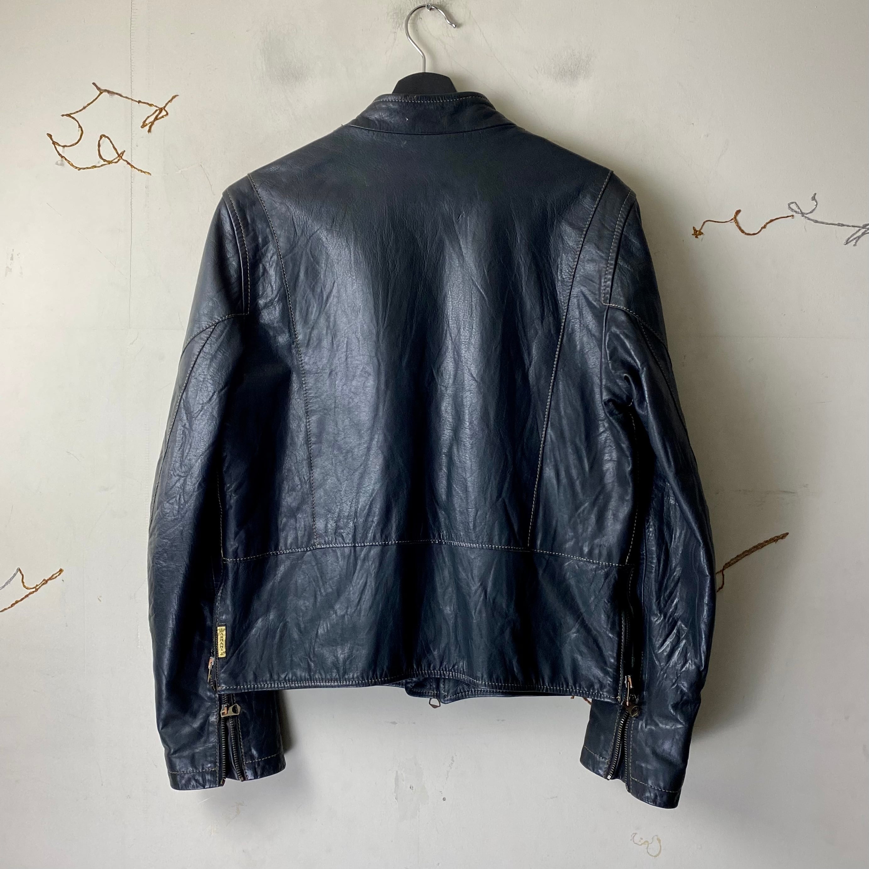 vintage ARMANI JEANS black single leather riders jacket | NOIR ONLINE