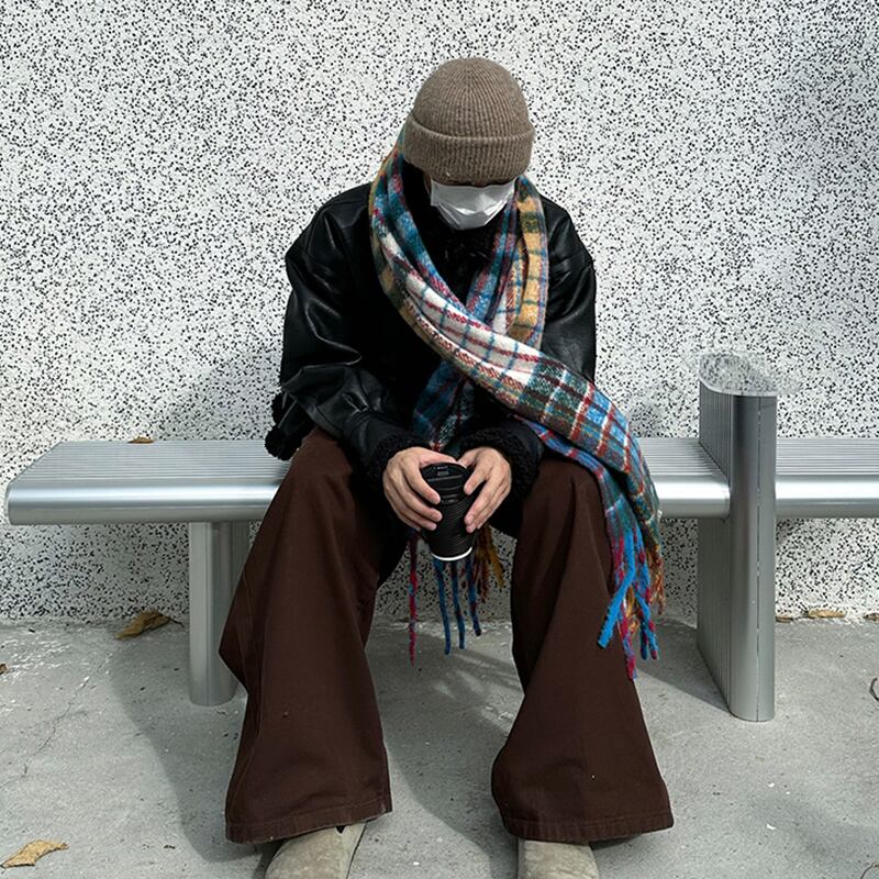 R1DGEマルチチェック柄フリンジマフラー | mblueshop