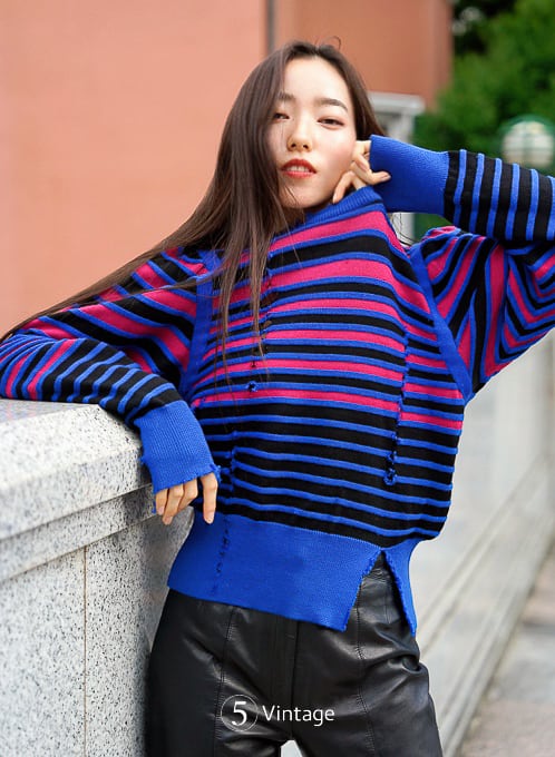 Yves Saint Laurentダメージストライプニット | 5Vintage