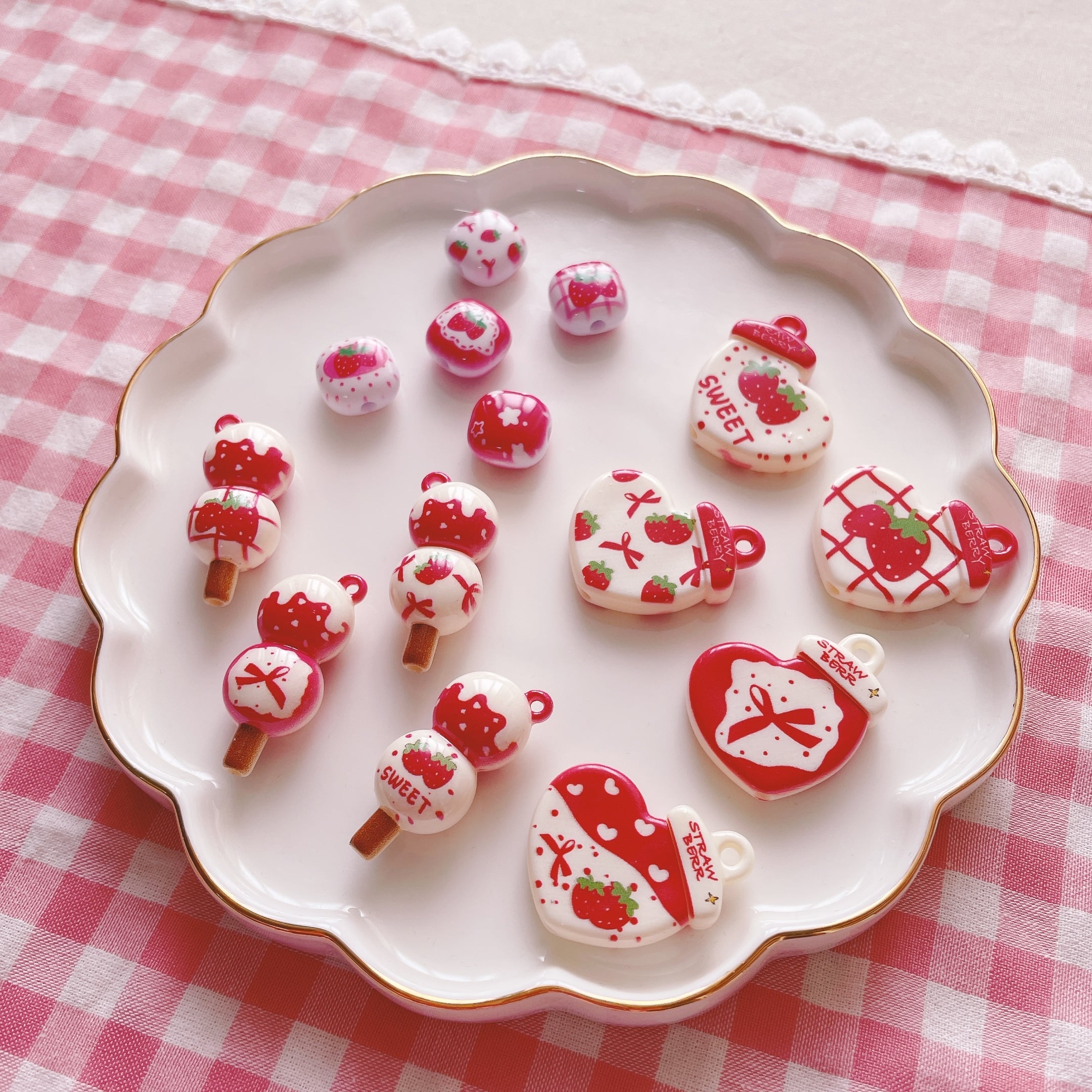 sale‼️N3689 カスタムボールペン いちごビーズ ハート リボン 234】new❣️リボンビーズ☆CCB シルバー☆4個☆カスタムボールペン