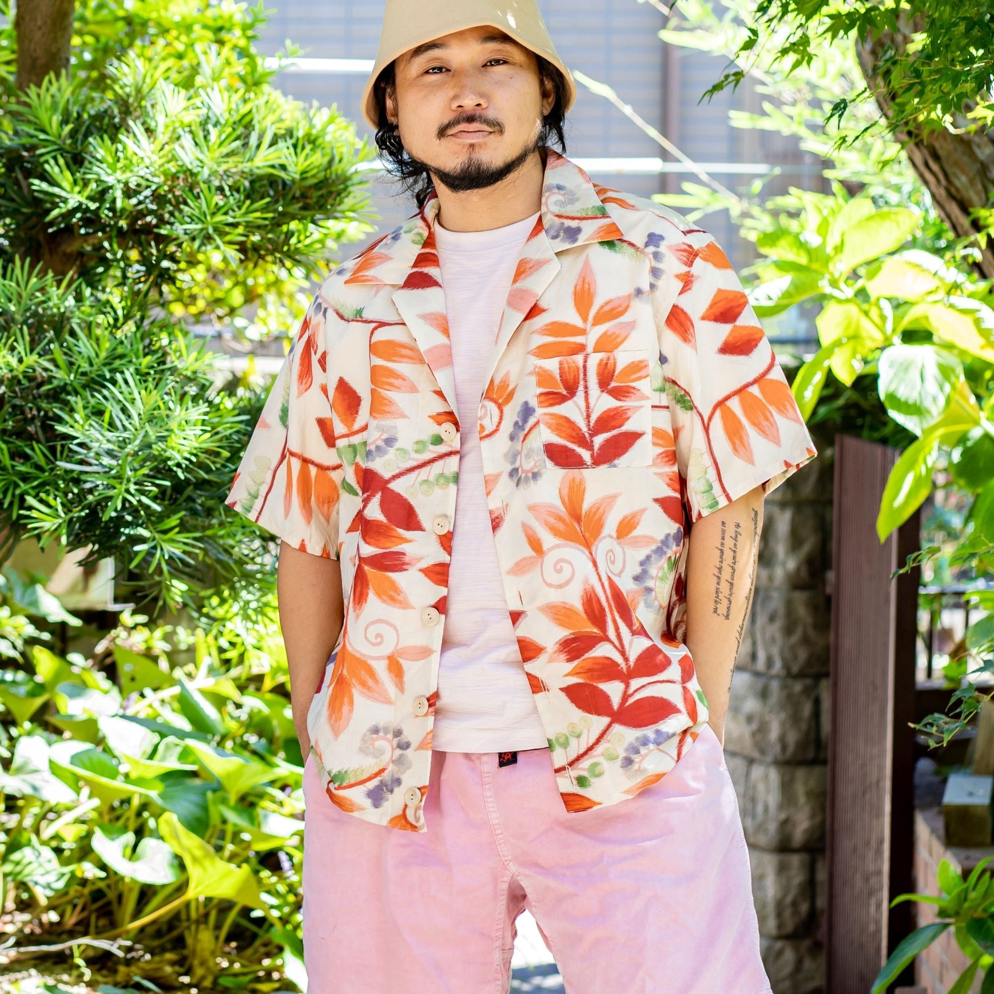 Acote 着物リメイク アロハシャツ ハワイアン 半袖シャツ 開襟 花柄  