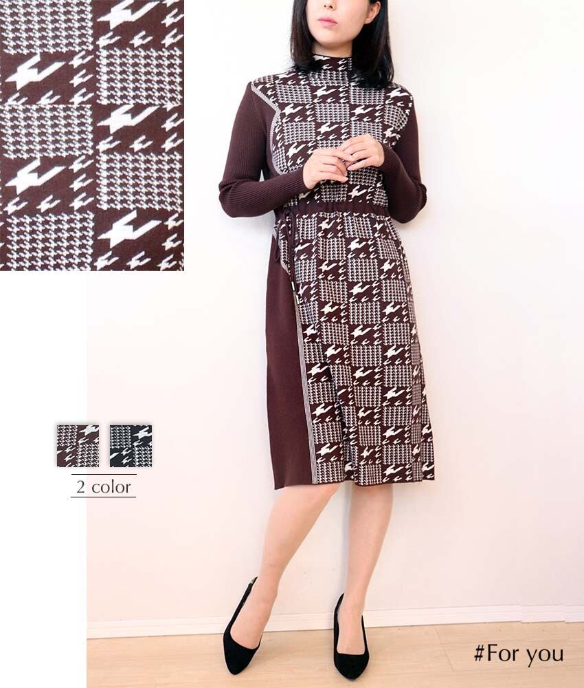 千鳥柄タートルニットワンピース_e0042111035