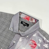 新品 タグ付き 未使用 Pagong 和柄 菊 グレンチェック BD ボタンダウン 長袖シャツ LL/グレー系 メンズ 京友禅