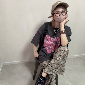 heart lettering print used tee【Chacorl】