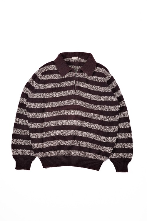 ［1990's］ "malo" Cotton Melange Striped Half-Zip Knit （made in Italy）