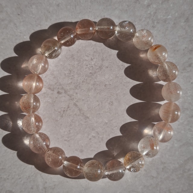 【はじめてのMamoriaシリーズ】ピンク薄めラビットヘアルチルクォーツ　ブレスレット