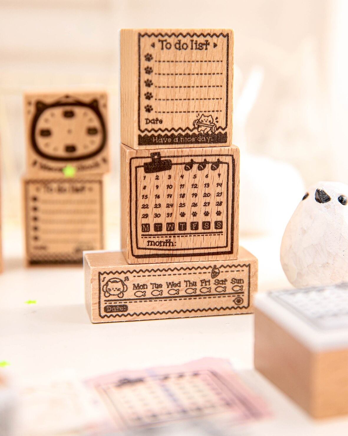 スタンプ全種セット】海外文具 猫モチーフ 木製スタンプ 手帳デコ 日付