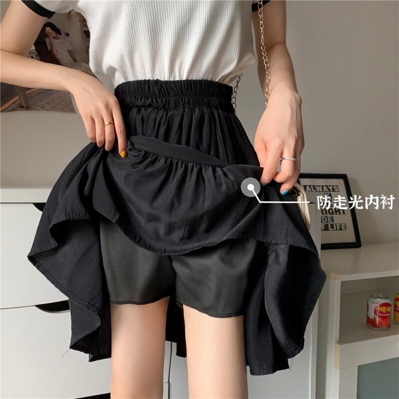 ブラックスカート サマーハイウェスト薄手プリーツAライン 大きめサイズ 夏物 萌量不足16397895576