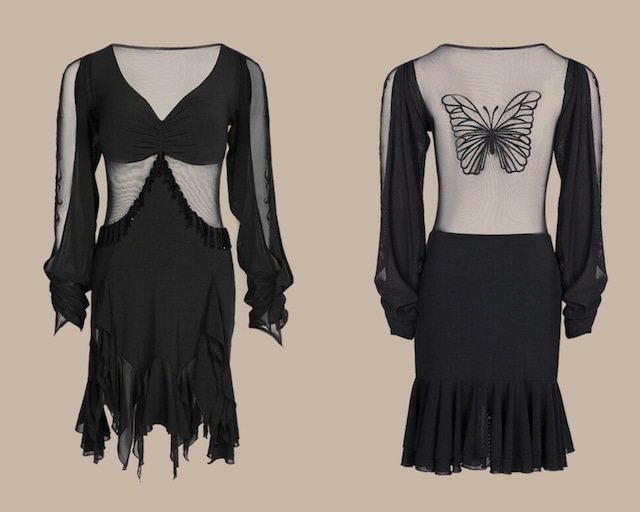 ロングスリーブ スリットスカート ミニアシンメトリー ダンスドレス ds1441