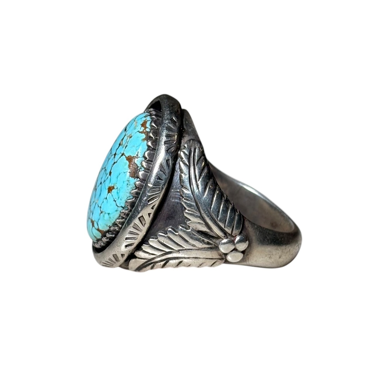vintage Navajo silver shadow box turquoise ring