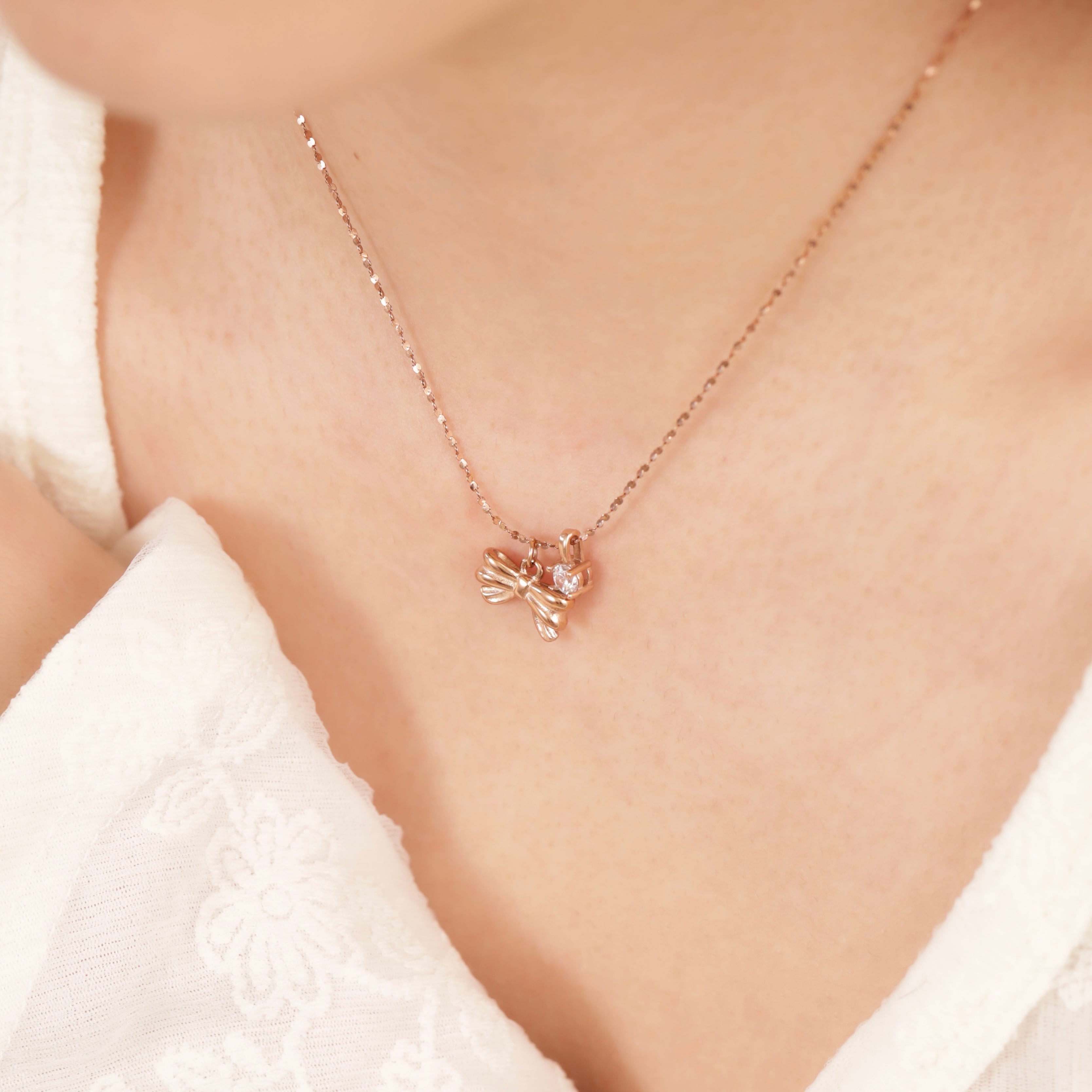 316L stud ribbon necklace（zirconia stone ver.） | apire