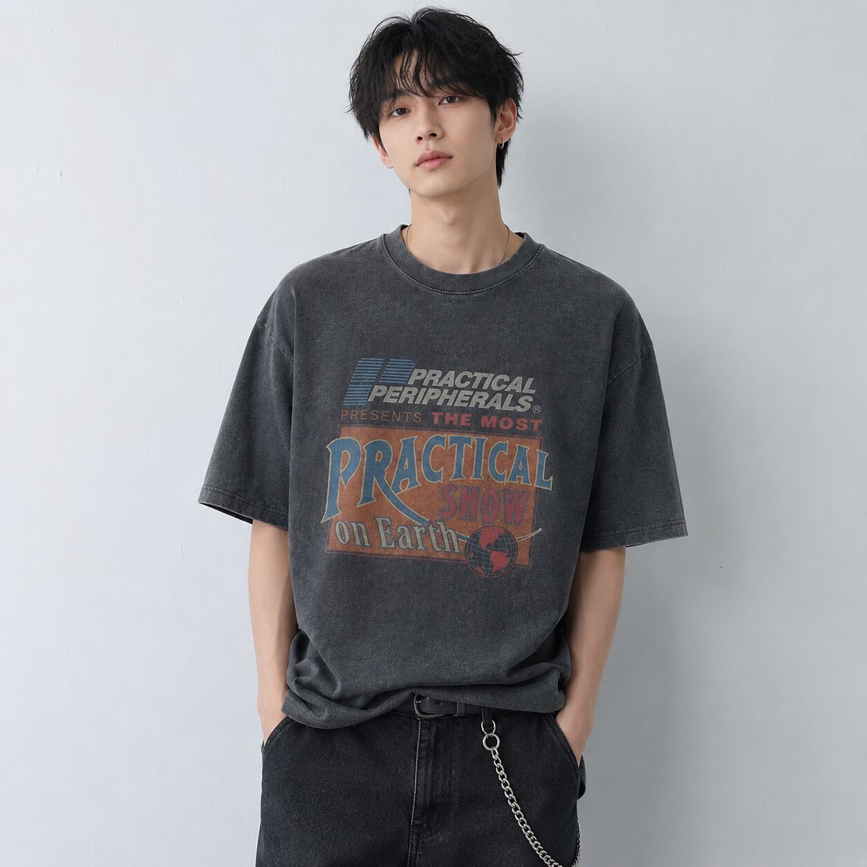Retro Wash Print Short-Sleeve T-Shirt 0010