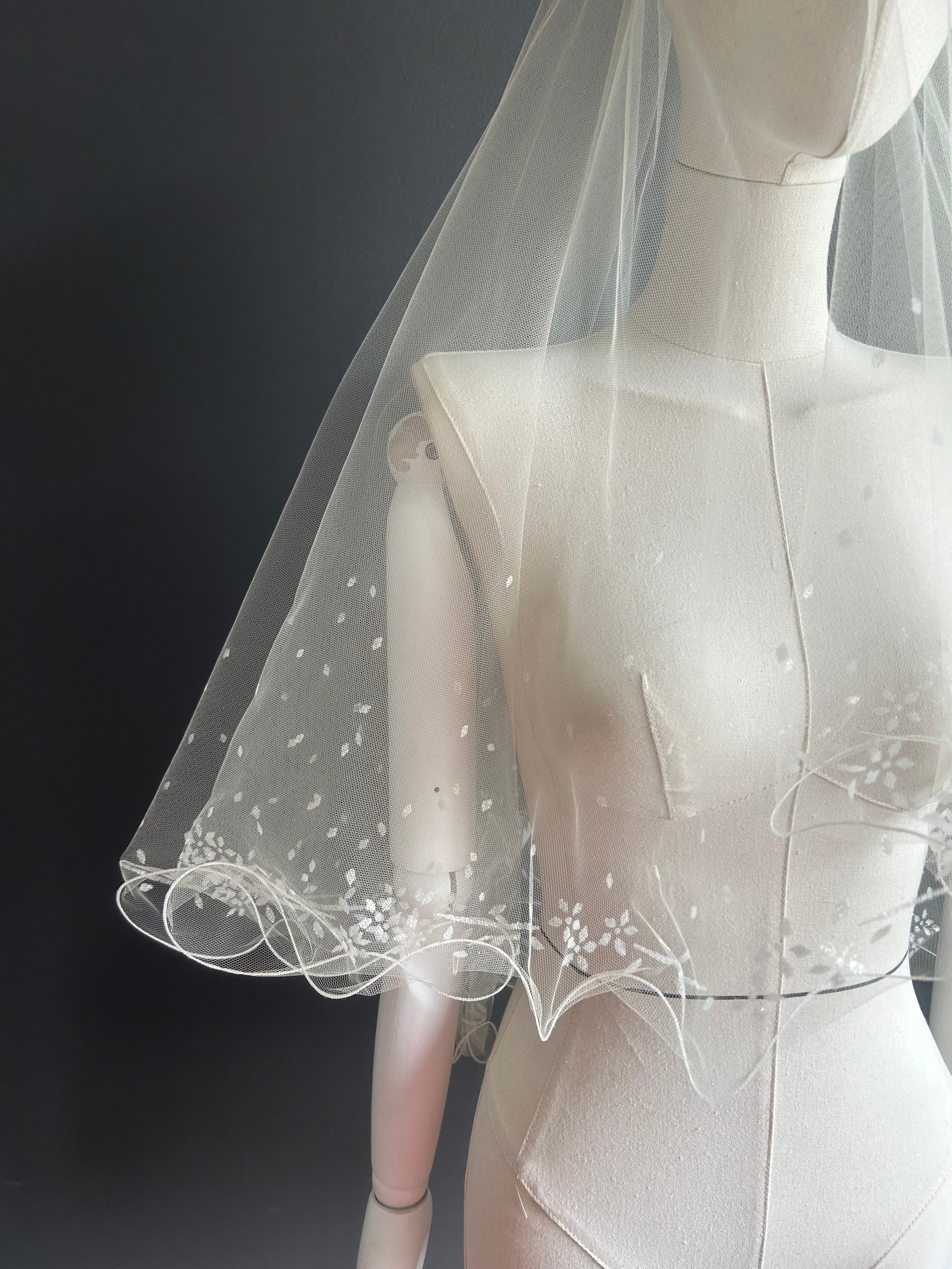 Ssize)グリッター+メロー加工ウェディングベール 65+80cm GRV-03C