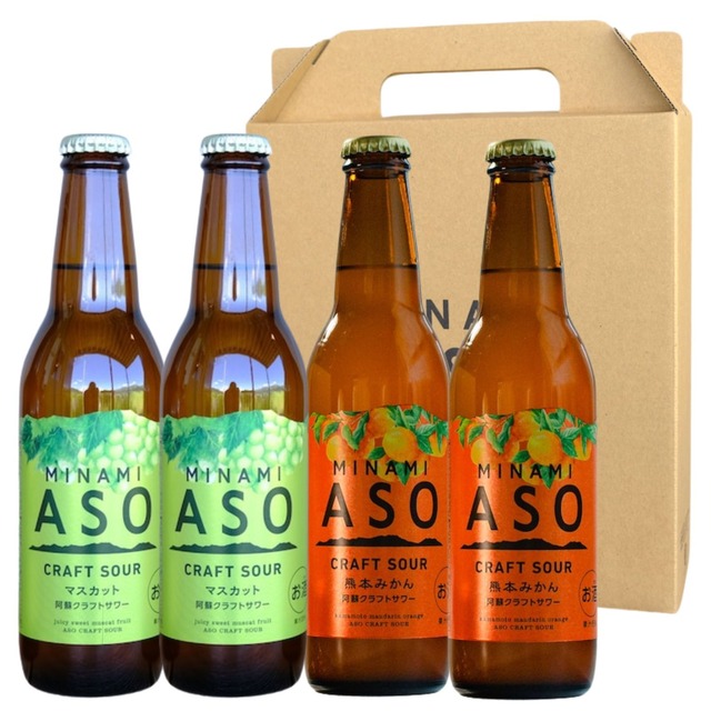 【4本セット】阿蘇クラフトサワー 熊本みかん＆シャインマスカット 2種類 飲み比べセット ギフト用 専用ボックス入り 国産 クラフト サワー 330ml 4本入り メーカー公式 箱入り 果実 フルーツ