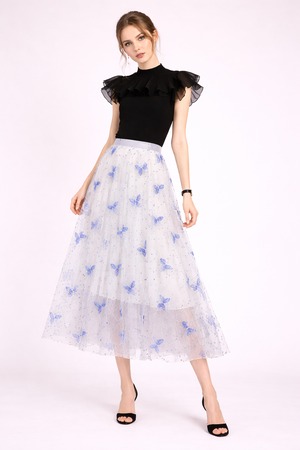 Best Hit ブラウス&シャイニーバタフライ　スパンコース刺繍スカートセット　M25213