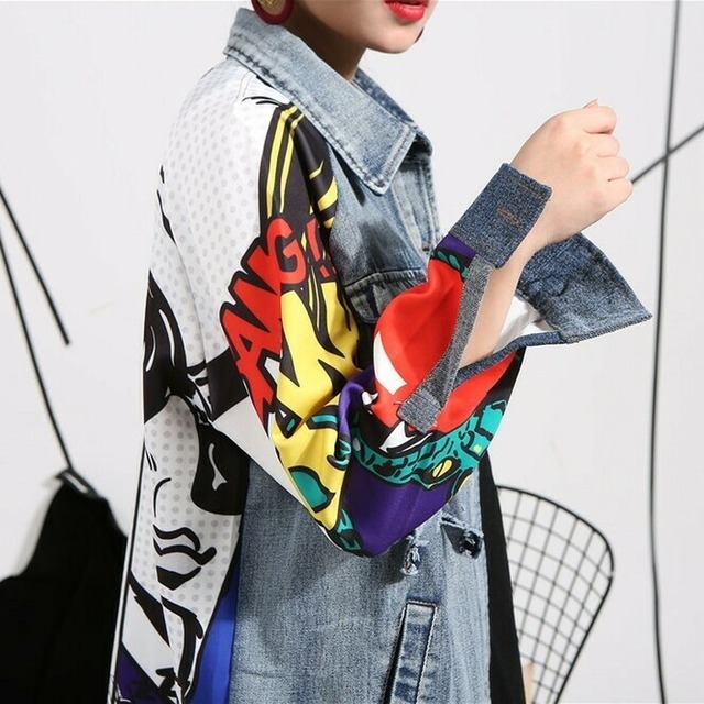 レディース モード系 ジャケット ロングシャツ 欧米系 ダメージデニム グラフィック柄 ビッグシルエット 大人きれいめ キレカジ セレカジ スポーティ オルチャン 代 30代 天使と悪魔 サブカル系ファッション Seasonz