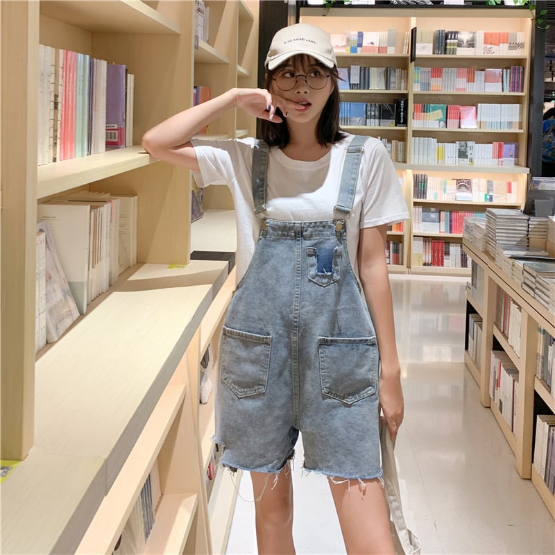 【新作】【送料無料】 夏プラスサイズの女性の痩身 A ラインルーズワイドレッグパンツハイウエストサスペンダーサスペンダーデニムショートパンツ女性用 0397509007388