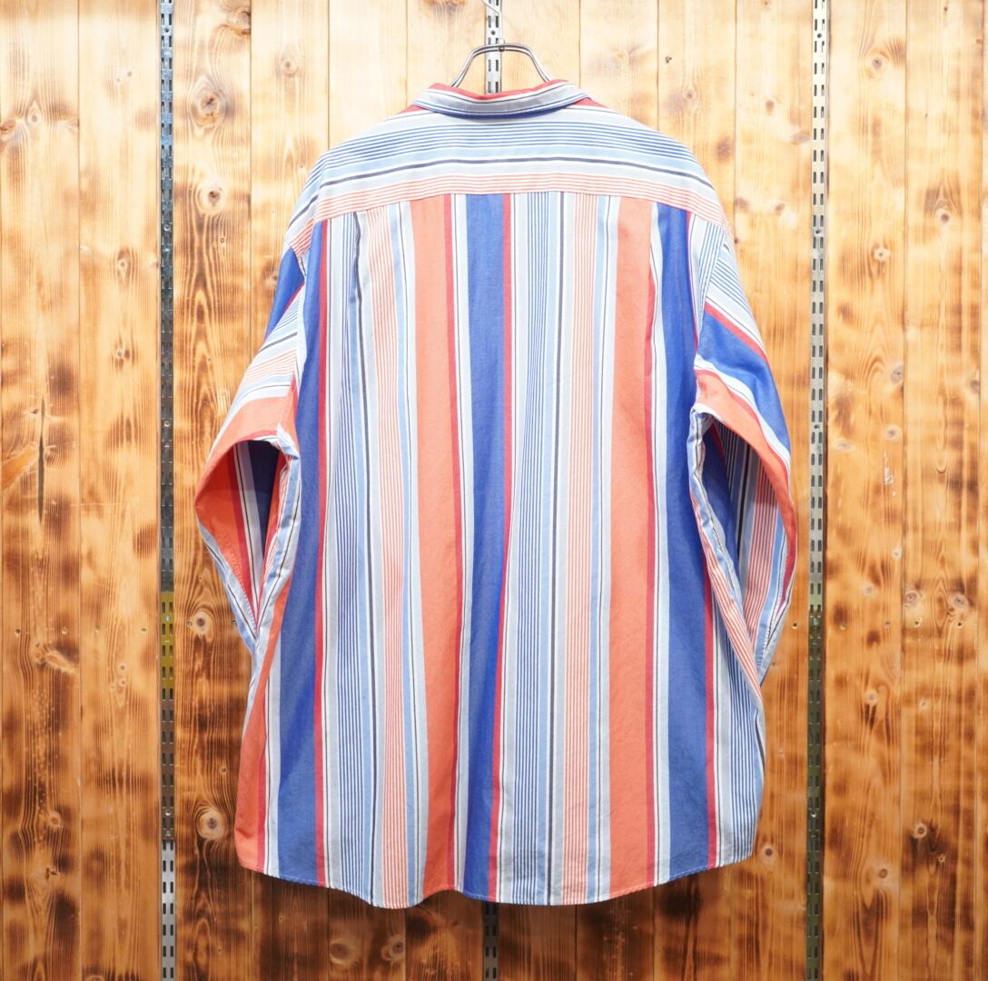 90s ralphlauren bonnard ストライプ 長袖シャツ XXL/開襟シャツ