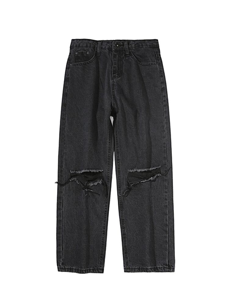全2色 デニム パンツ ストレート カジュアル ダメージ おしゃれ
