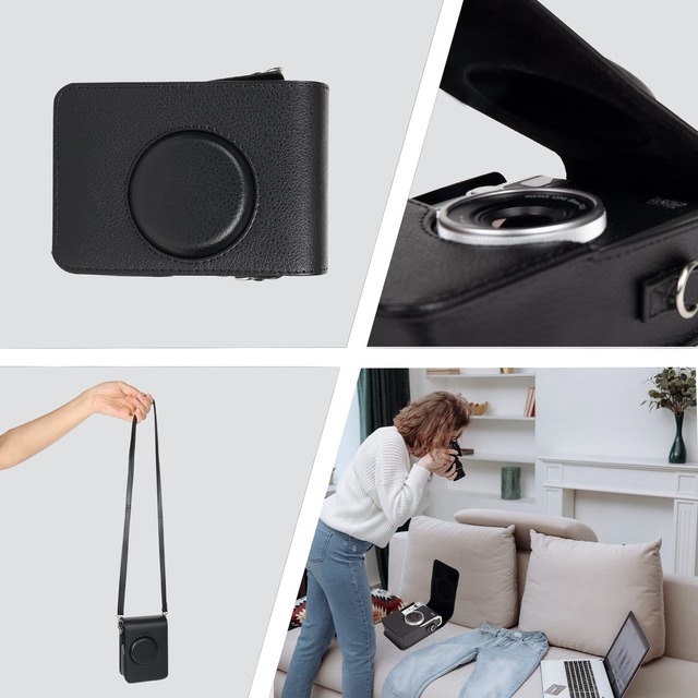 Khanka 黒革ケース 互換品 富士フイルム FUJIFILM チェキ Evo ハイブリッドインスタントカメラ instax mini Evo INS MINI