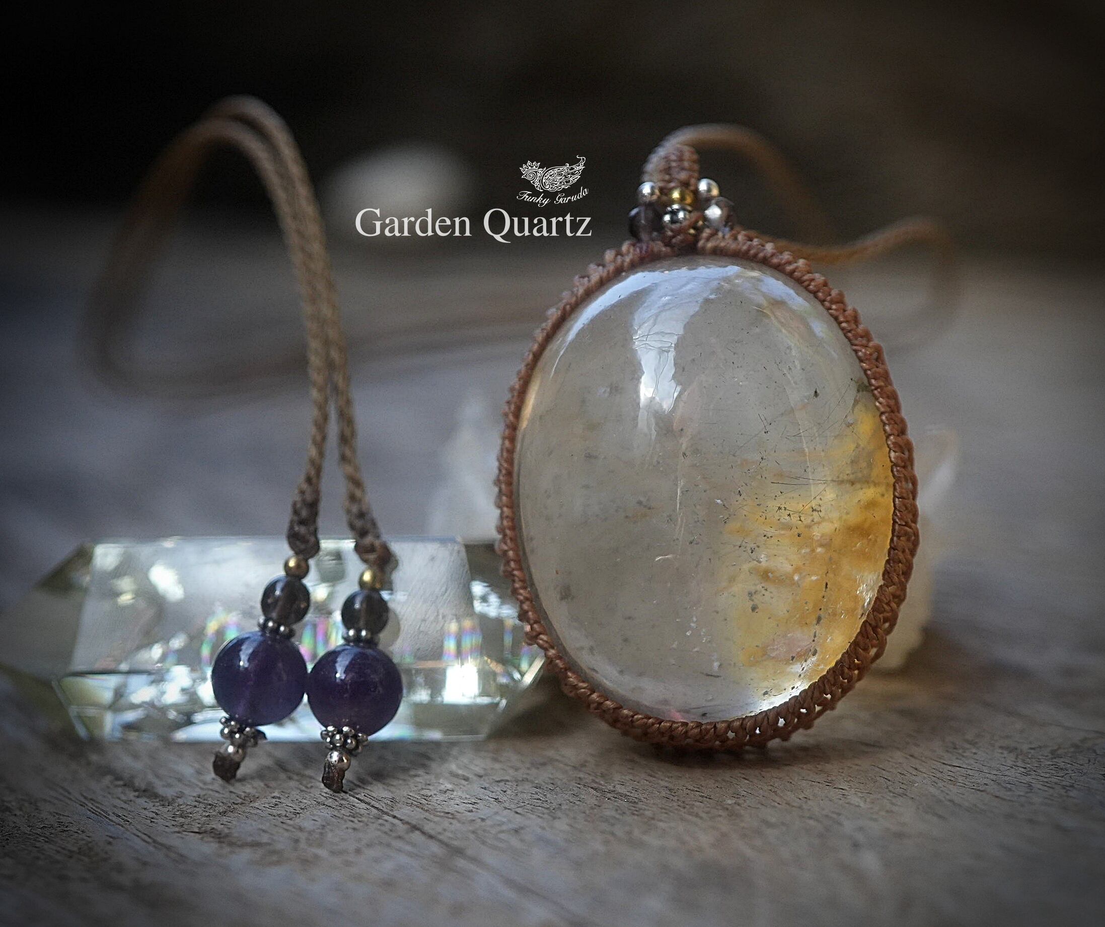 黄金の涙★大粒★ガーデンクォーツ マクラメネックレス1548