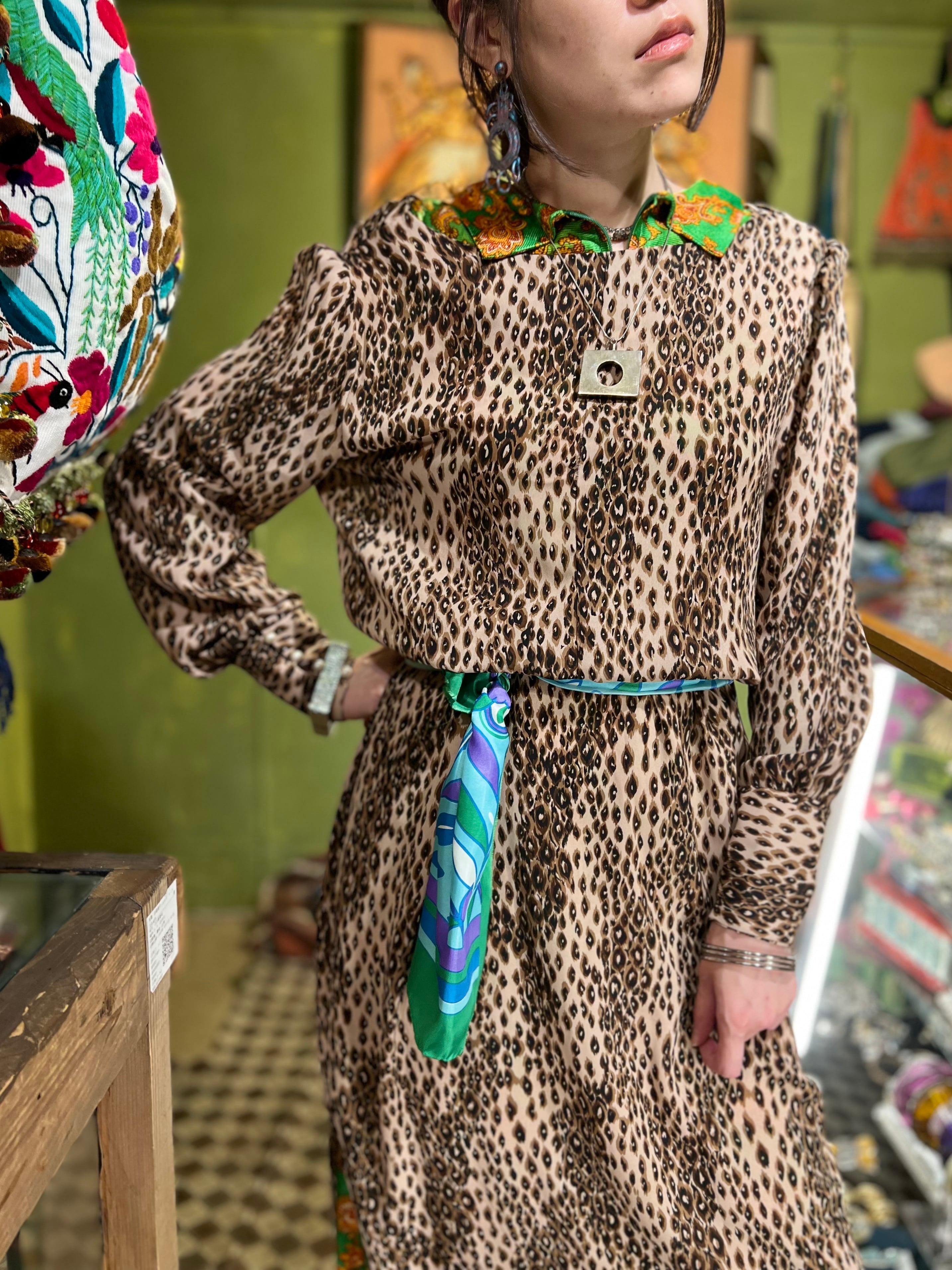 Vintage Leopard see-through drape neck dress ( ヴィンテージ ...