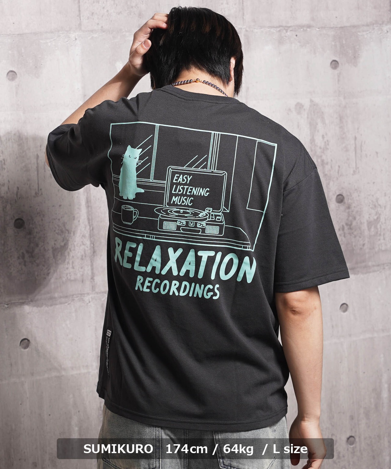 ◆黒猫モチーフ ビッグTシャツ◆bf-17052