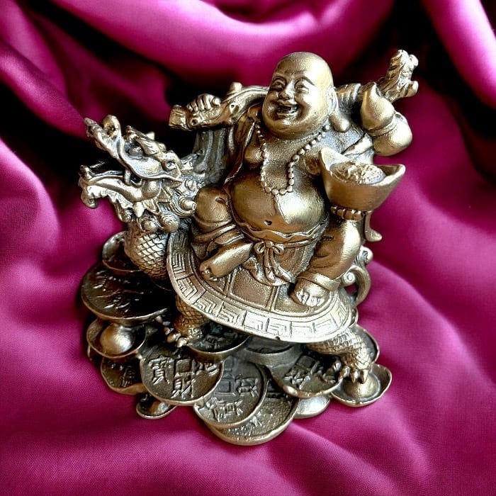 龍亀に乗る布袋尊 布袋様 ロングイ 七福神 縁起物 置物 神仏 金運