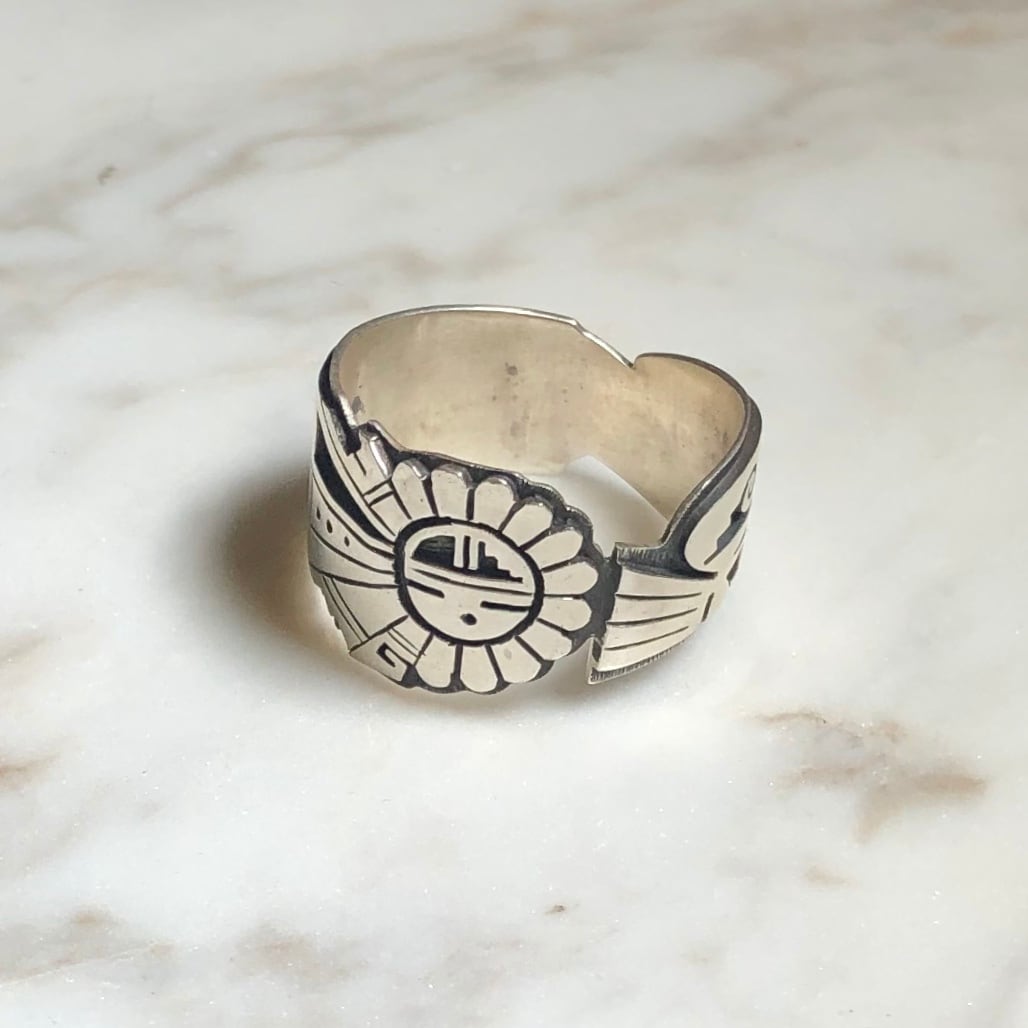 BERRA TAWAHONGVA sun-face design overlay silver ring | NOIR ONLINE
