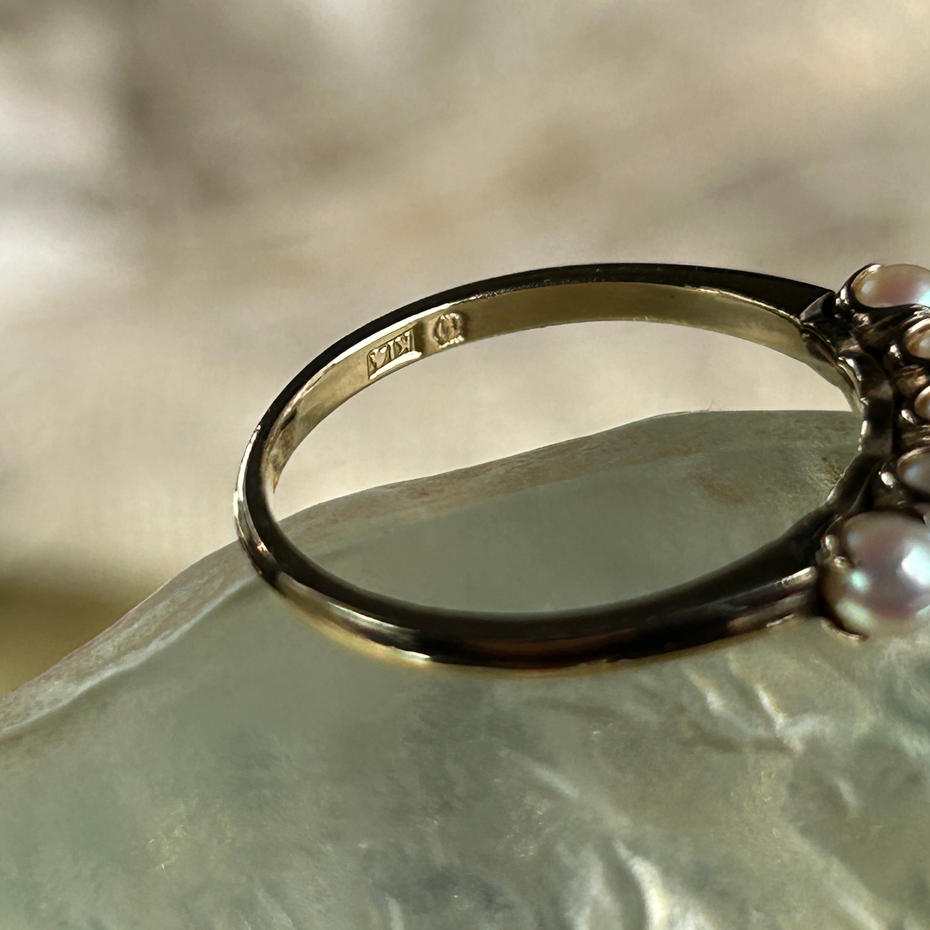 ヴィンテージ MIKIMTO 14金ベビーパール一文字繊細リング