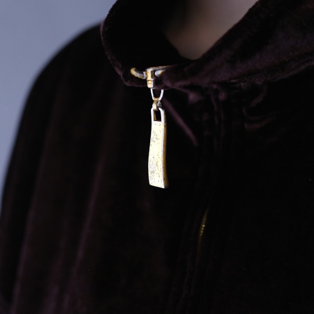 piping and gold zip and plate design over silhouette velours track jacket