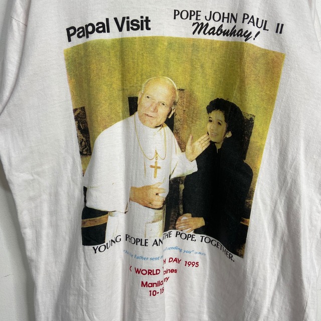 教皇ヨハネパウロ2世 ワールドユースデー 訪問記念Tシャツ 偉人 白 L相当