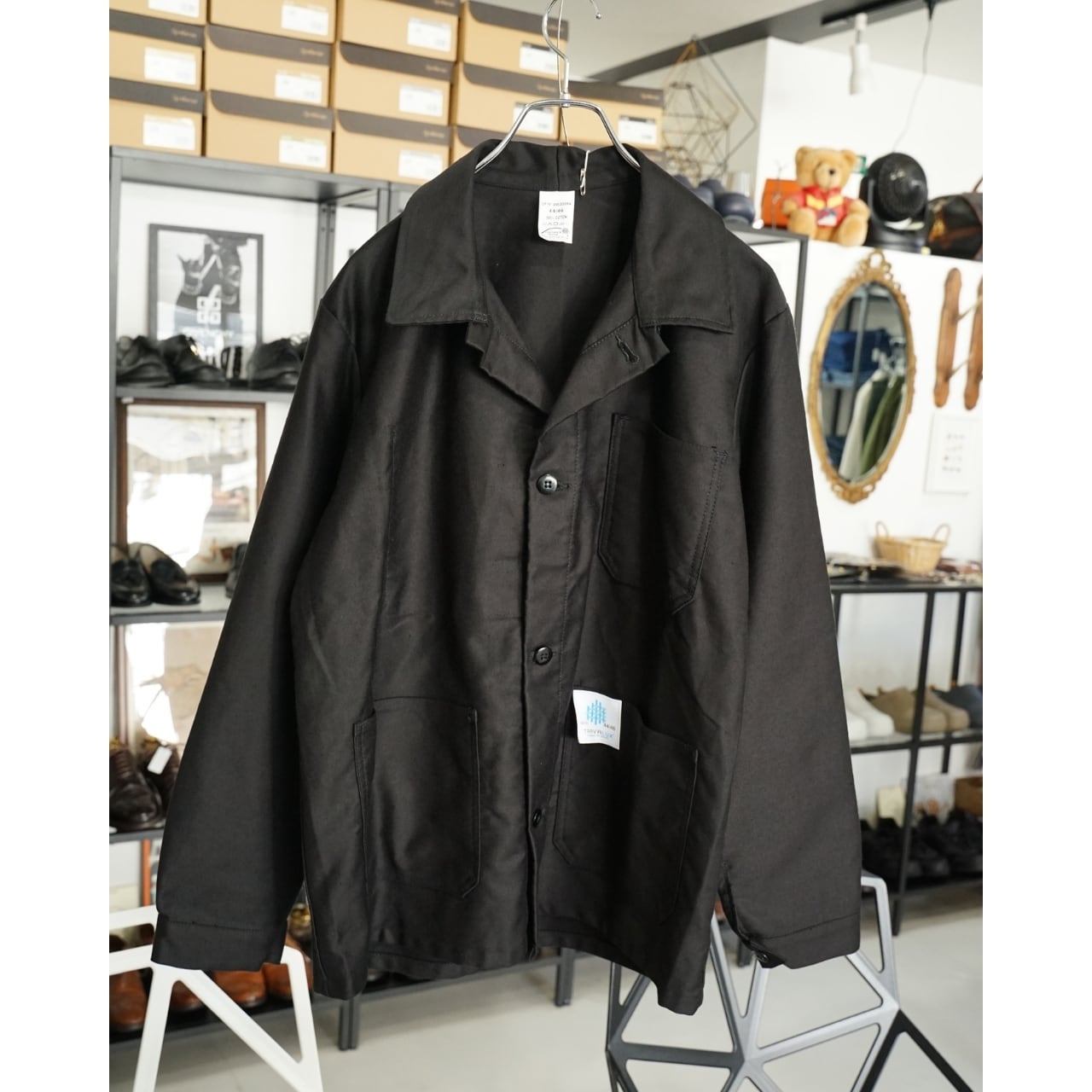 ユーロワーク　モールスキンジャケット ブラックモールスキン ワークジャケット ユーロ デッドストック サイズ