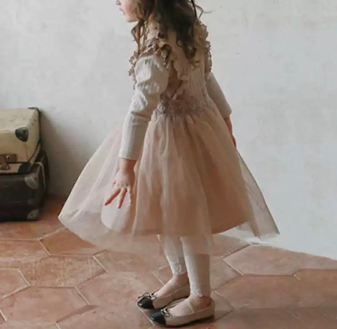 レースニットワンピース》》》》》女の子 チュール ワンピース レース ナチュラル ニット