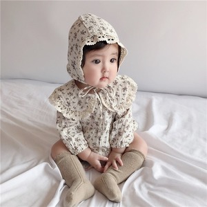 【BABY】フラワー柄レースロンパース＆帽子