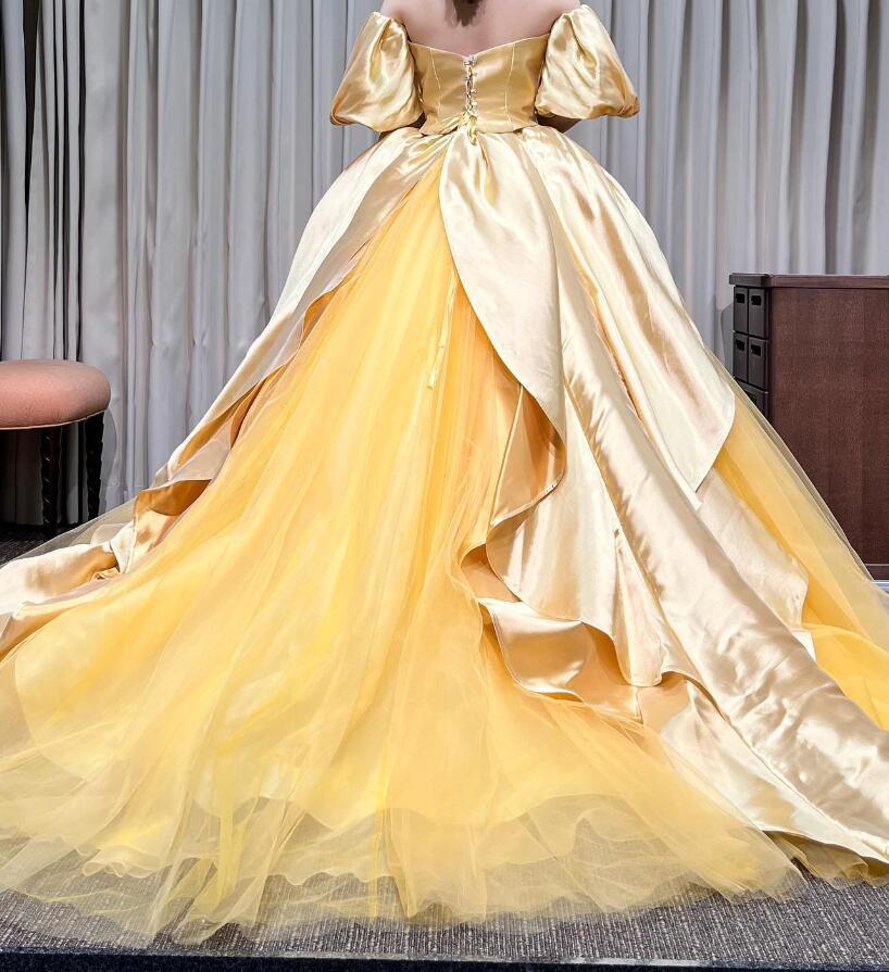 ロングドレスクリームイエロー