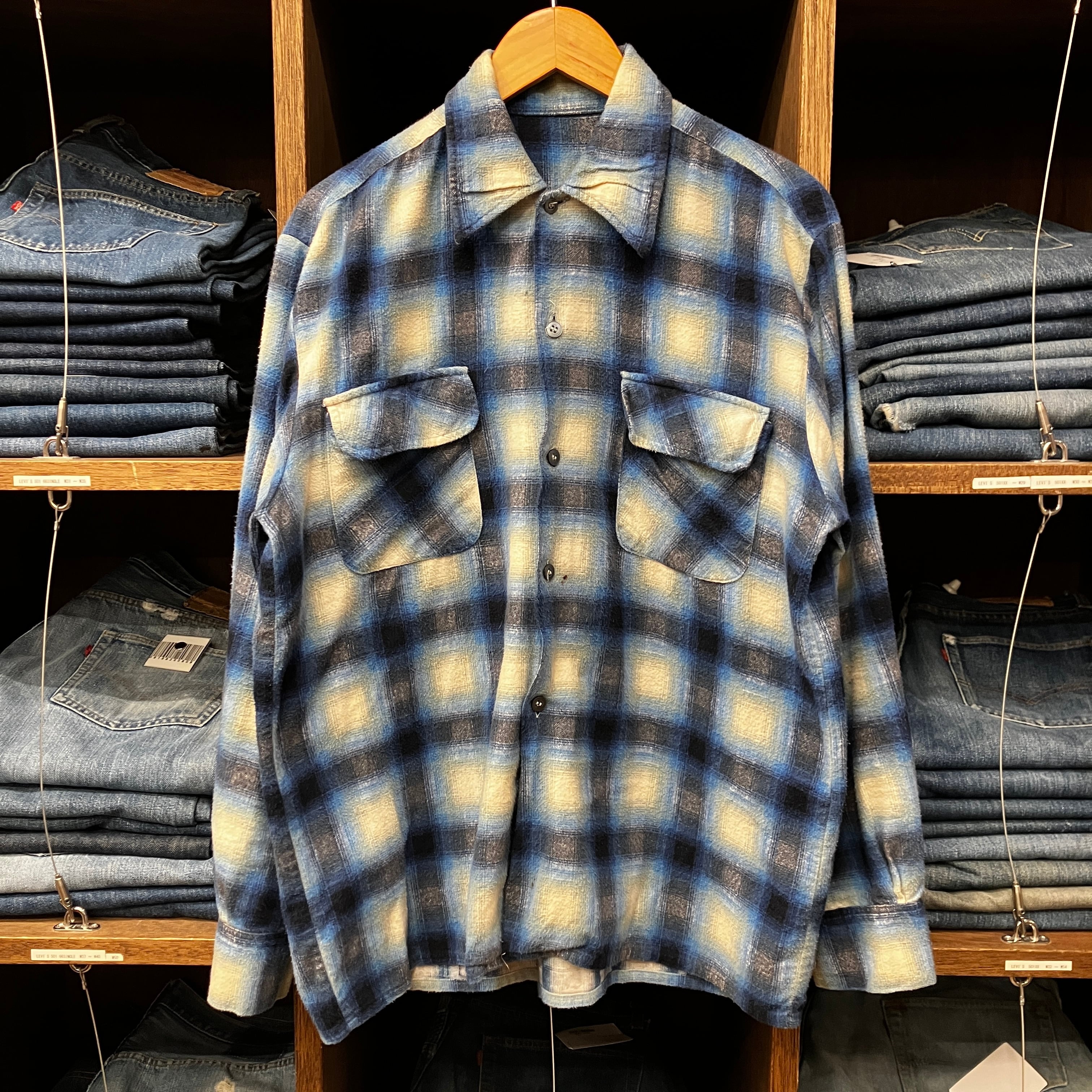 1970'S BLUE PRINT FLANNEL CHECK SHIRT | safarionline