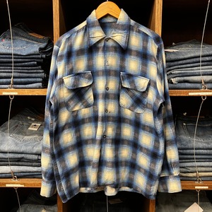 1970'S BLUE PRINT FLANNEL CHECK SHIRT