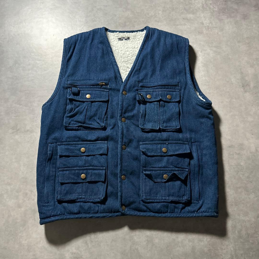 CAMPRI ヴィンテージ デニム ボア ハンティング ベスト ポケット