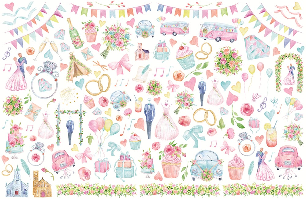 Happy Wedding転写紙 A3サイズ ハッピーウエディング転写紙(ポーセリンアート用転写紙)