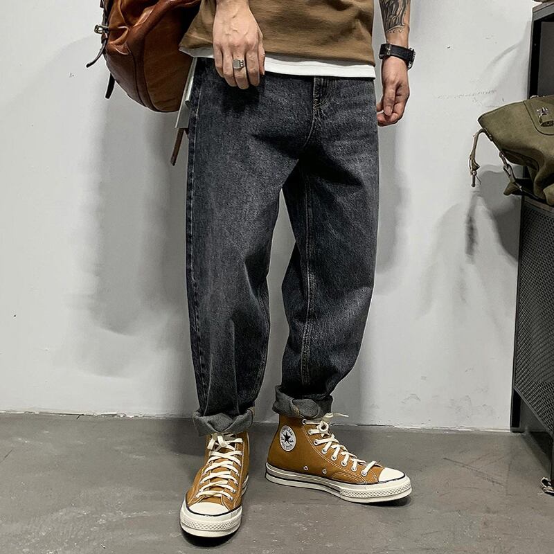 ジーンズ ブラックソリッド カラークロップドパンツ ソリッドカラー Xu_Tailang42603072244