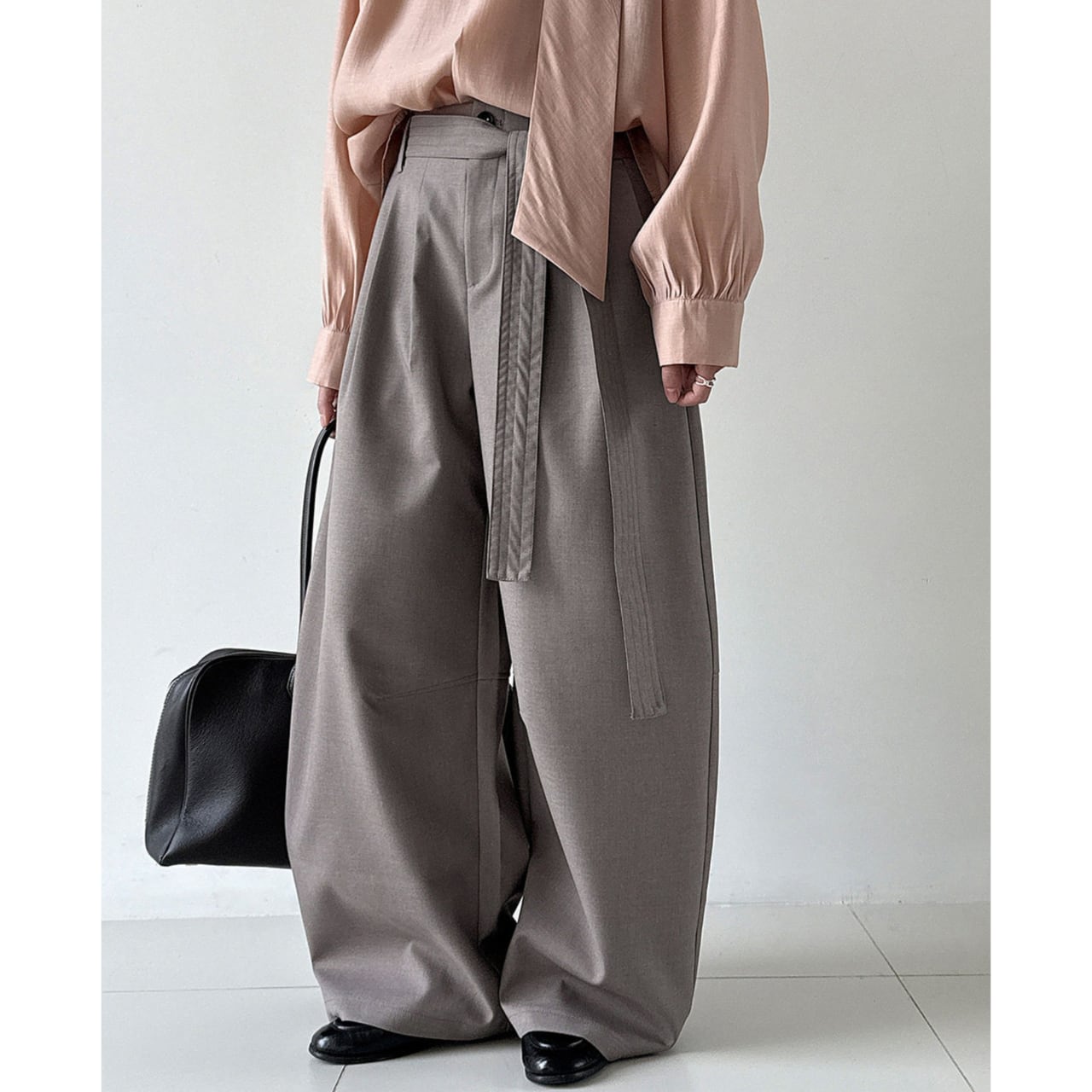 ベルト付き ワイドレッグ フルレングス パンツ 2COL 10061