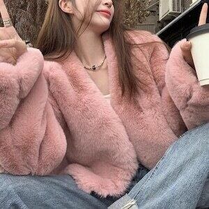 フェイクファーコート ノーカラー ショート丈 ガーリー | KiLUCE