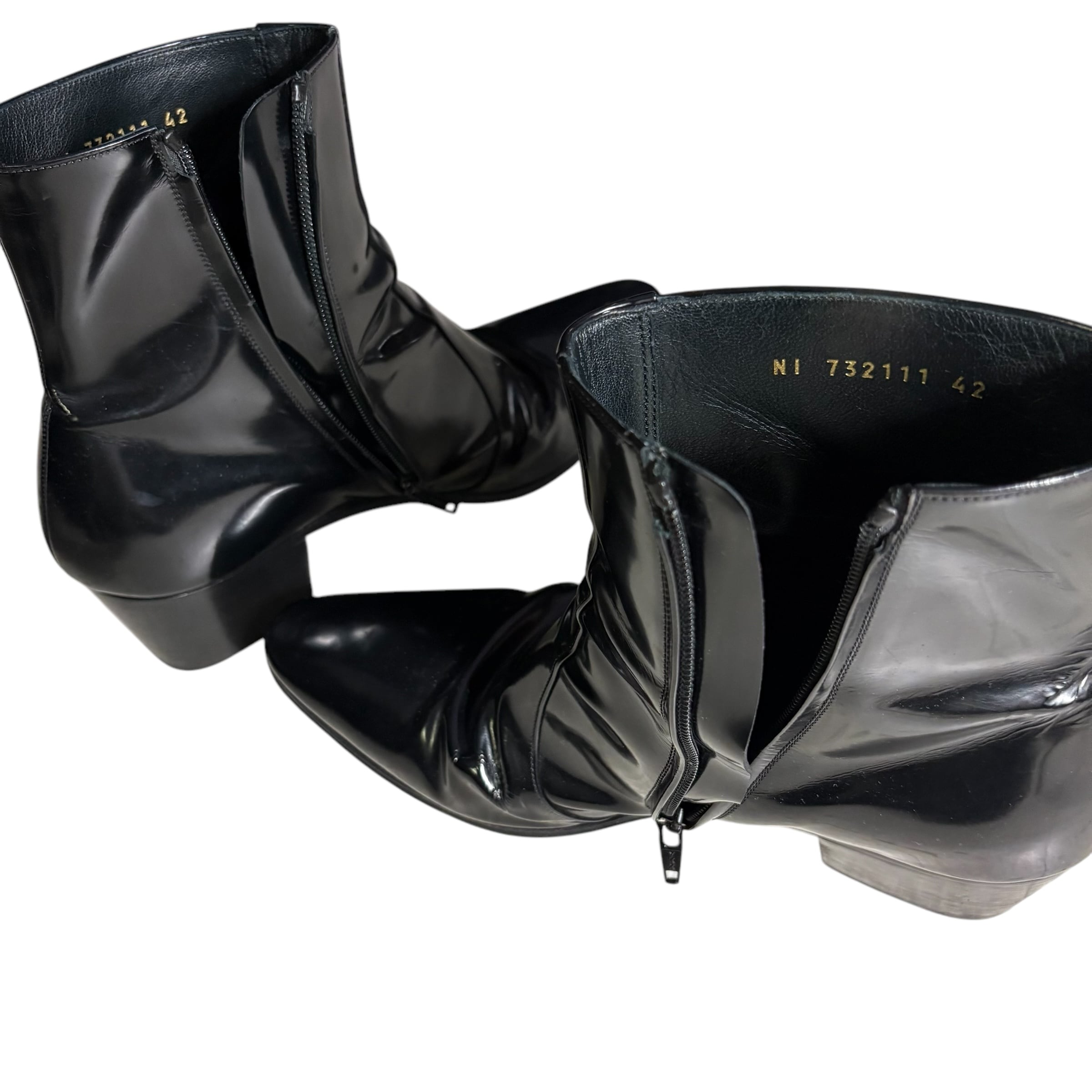 SAINT LAURENT PARIS black patent leather heel boots | NOIR ONLINE